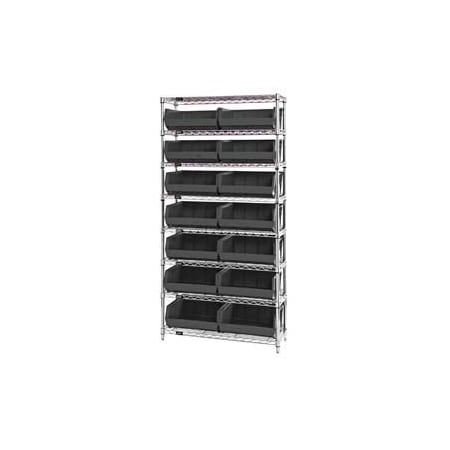 Global Industrial Chrome Wire Shelving With 14 Giant Plastic Stacking Bins Black, 36x14x74 268929BK